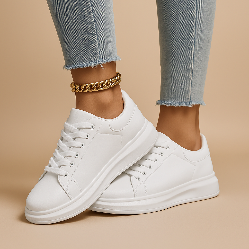 Women’s White Sneakers – Minimalist Low-Top Casual Shoes