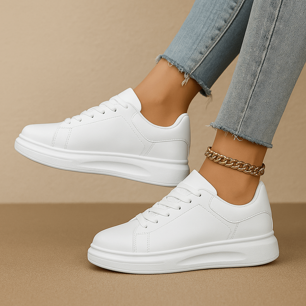 Women’s White Sneakers – Minimalist Low - Top Casual Shoes - North Wardrobe